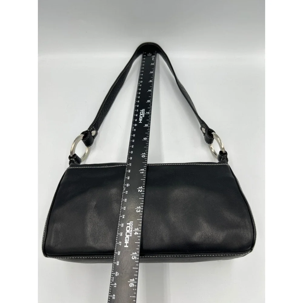 Perlina New York Black Leather Baguette Shoulder Bag Contrast Stitch Y2K Vintage - Picture 8 of 8